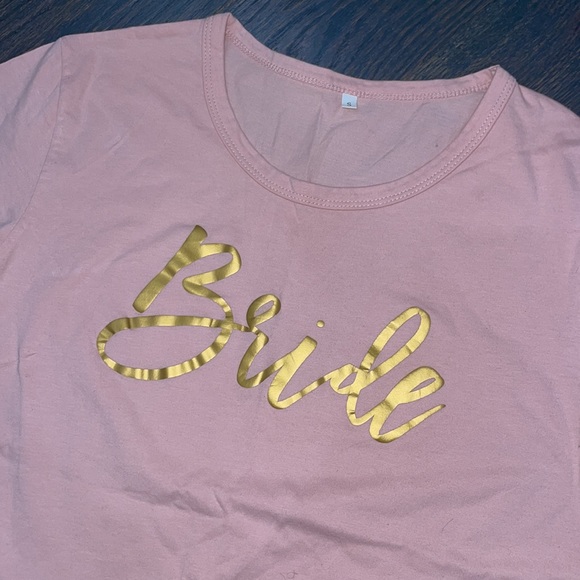 NEW NWT Blush Light Pink White BRIDE Gold Metallic tshirt bachelorette Party top - Picture 2 of 4